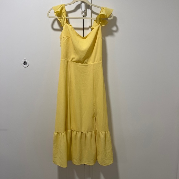 and Now This Women's Ruffled Side Front Slit Midi Dress Yellow size small bright - Picture 3 of 8